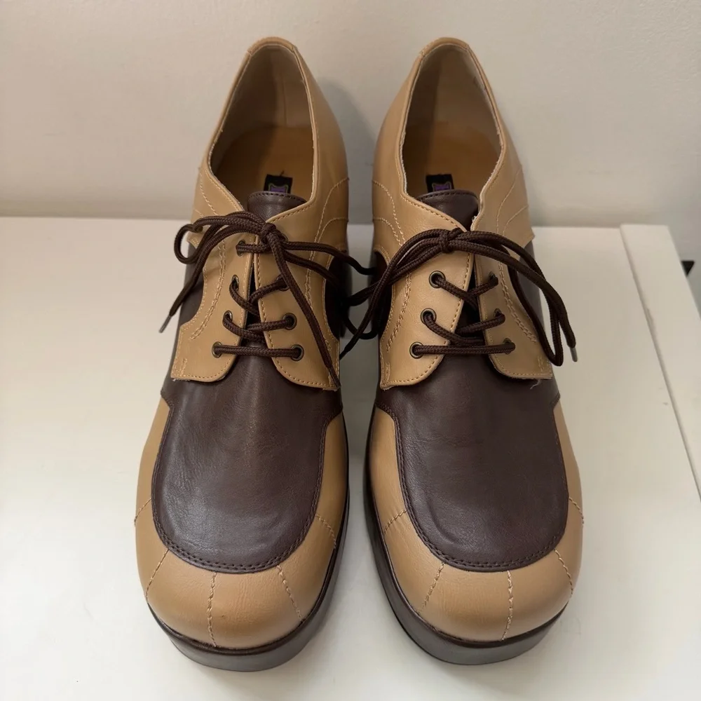 FUNTASMA JAZZ06 Men's Brown 3" Block Heel Platform Spectator Oxford Shoes 12-13 - Picture 2 of 11